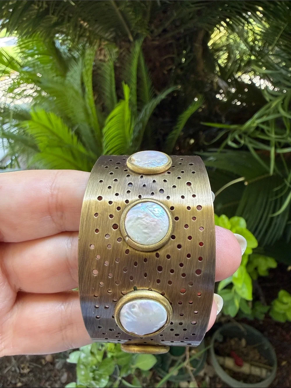 Brass with Mother of Pearl Cuff Bracelet - Women Accessories